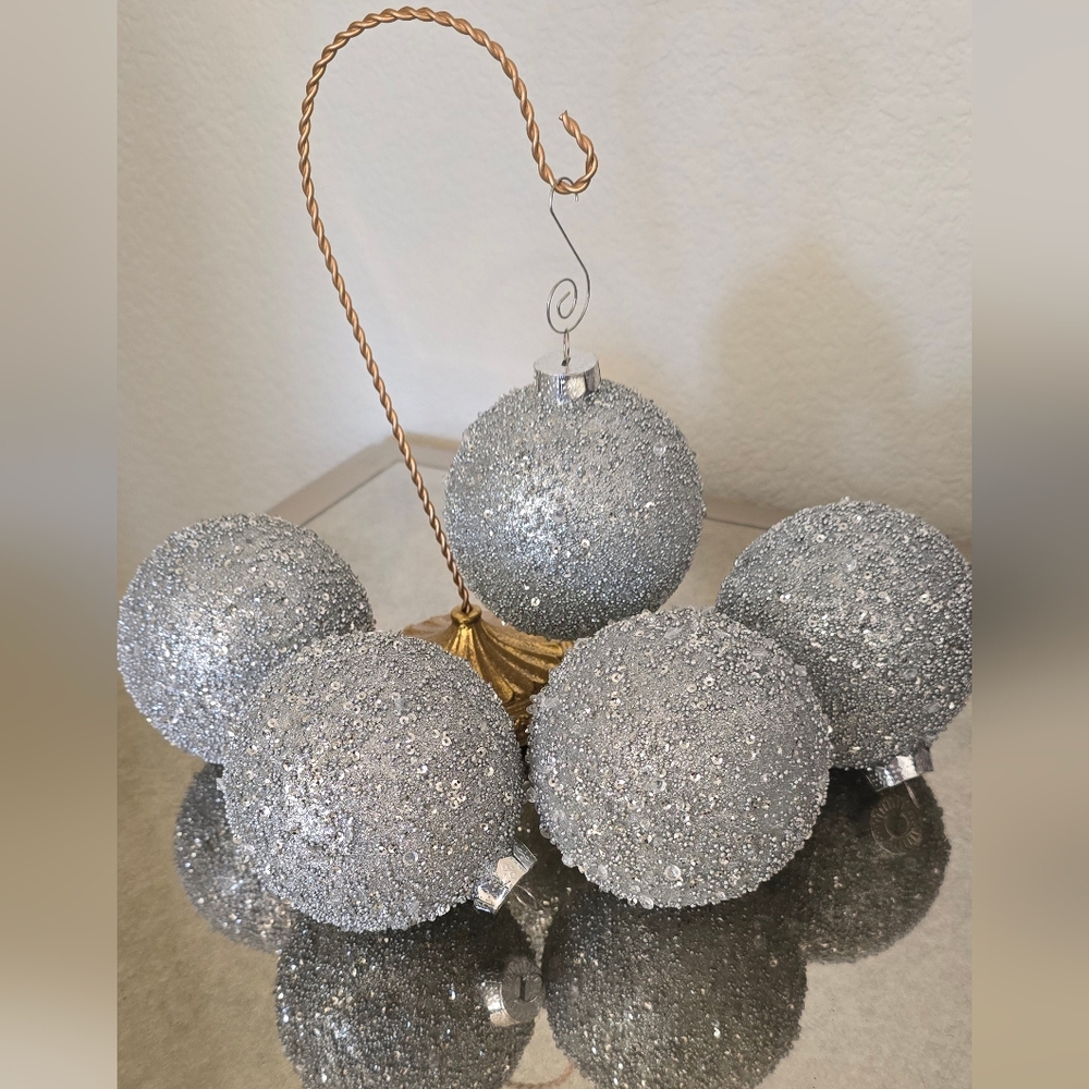 Brand New! Silver Sparkle Glass Ornament Set